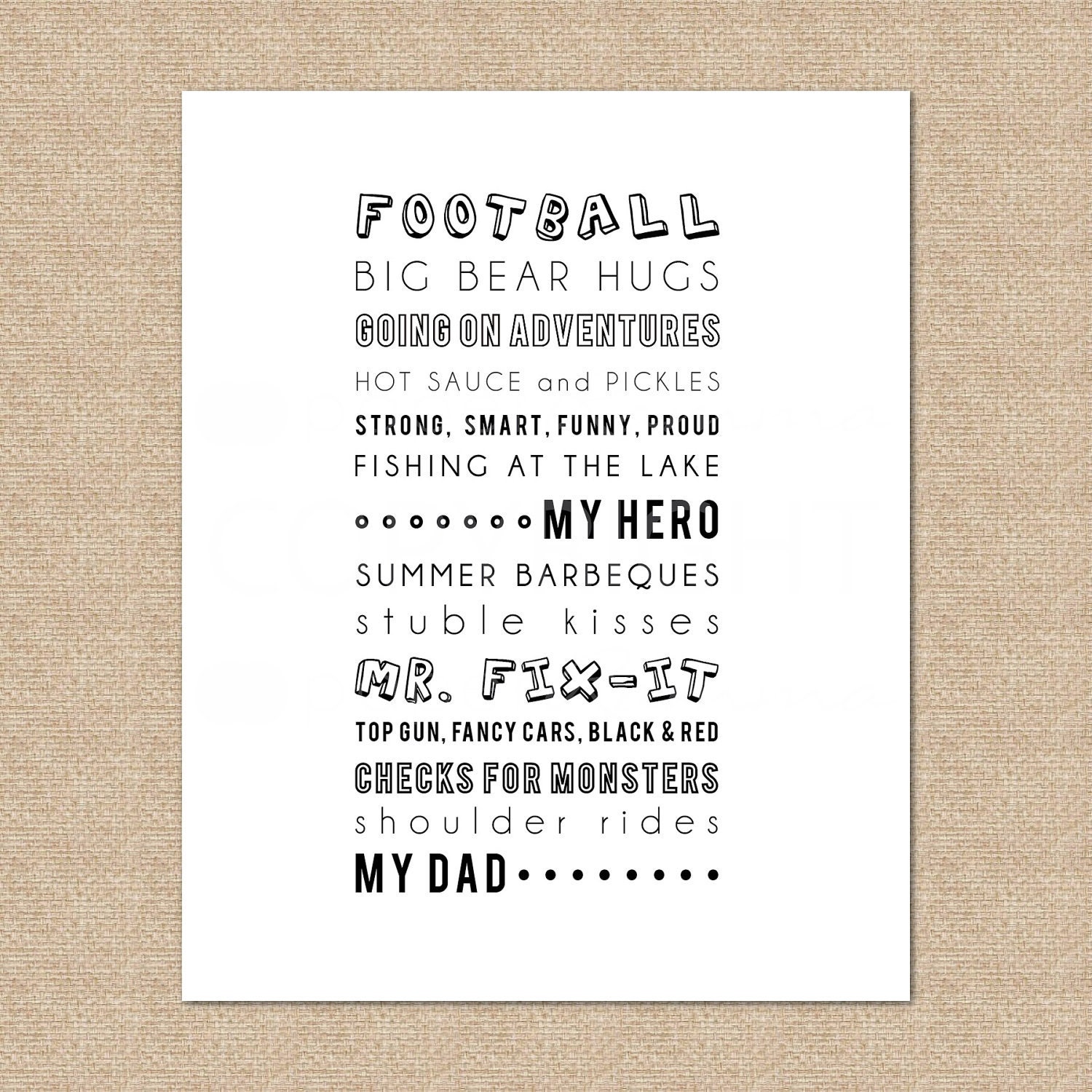 My Dad - Personalized Art Print for Father's Day - Archival Giclee Art Print - navy & gold, 8 x 10