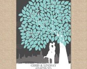 Canvas Wedding Tree Guest Book - Personalized Skyline & Silhouette Gallery Wrapped Keepsake Print, 175 Signature Guestbook, Size: 18x24