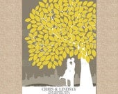 Wedding Signature Tree - gallery wrapped canvas print with custom Skyline & Silhouette - 175 Signatures, 18x24