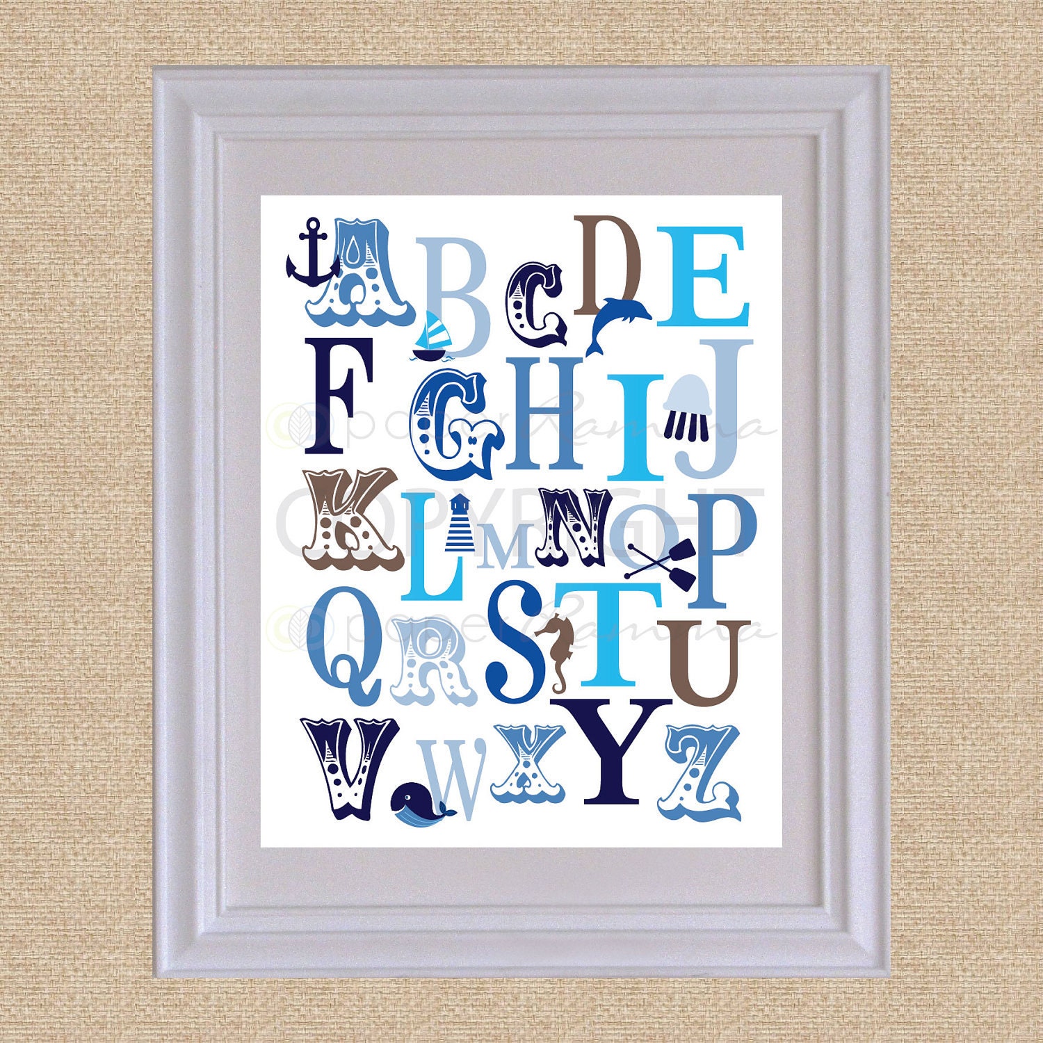 ABC Typography Print Ocean Nautical - 8x10 - Archival Giclee Art Print for Nursery / Child's Room