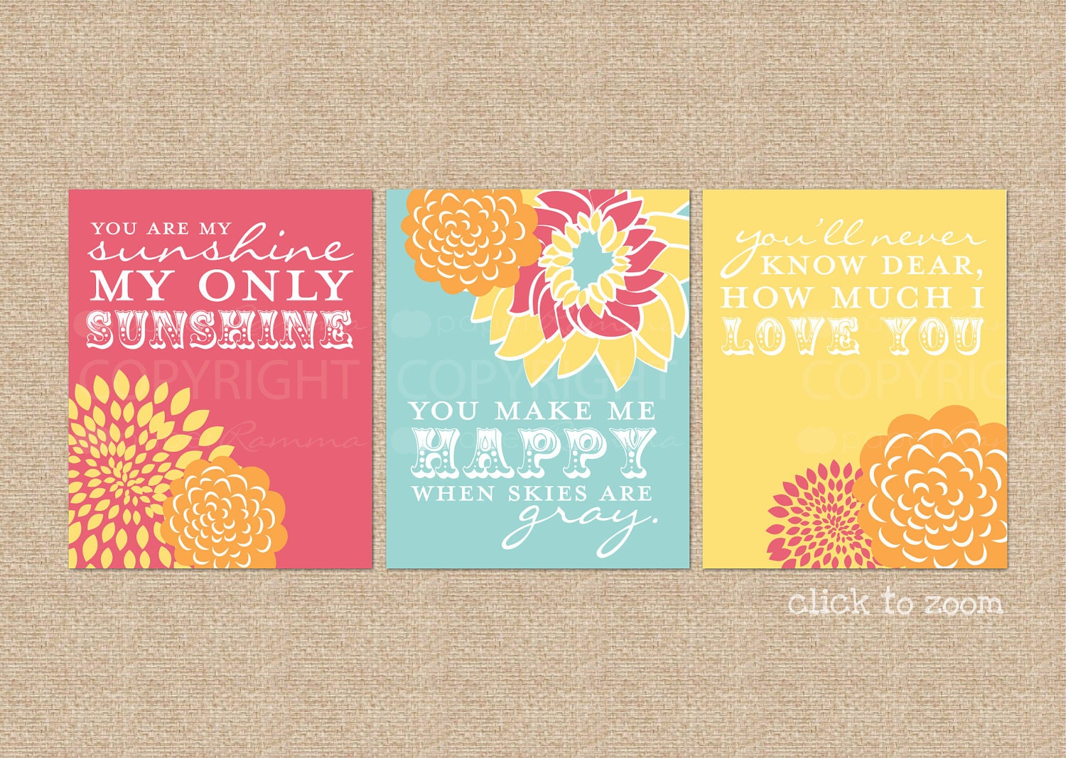 RESERVED for Juliann - You are My Sunshine Nursery / Kids Room Giclée Art Prints, 3 Print Set, NOTES: 11x14 prints