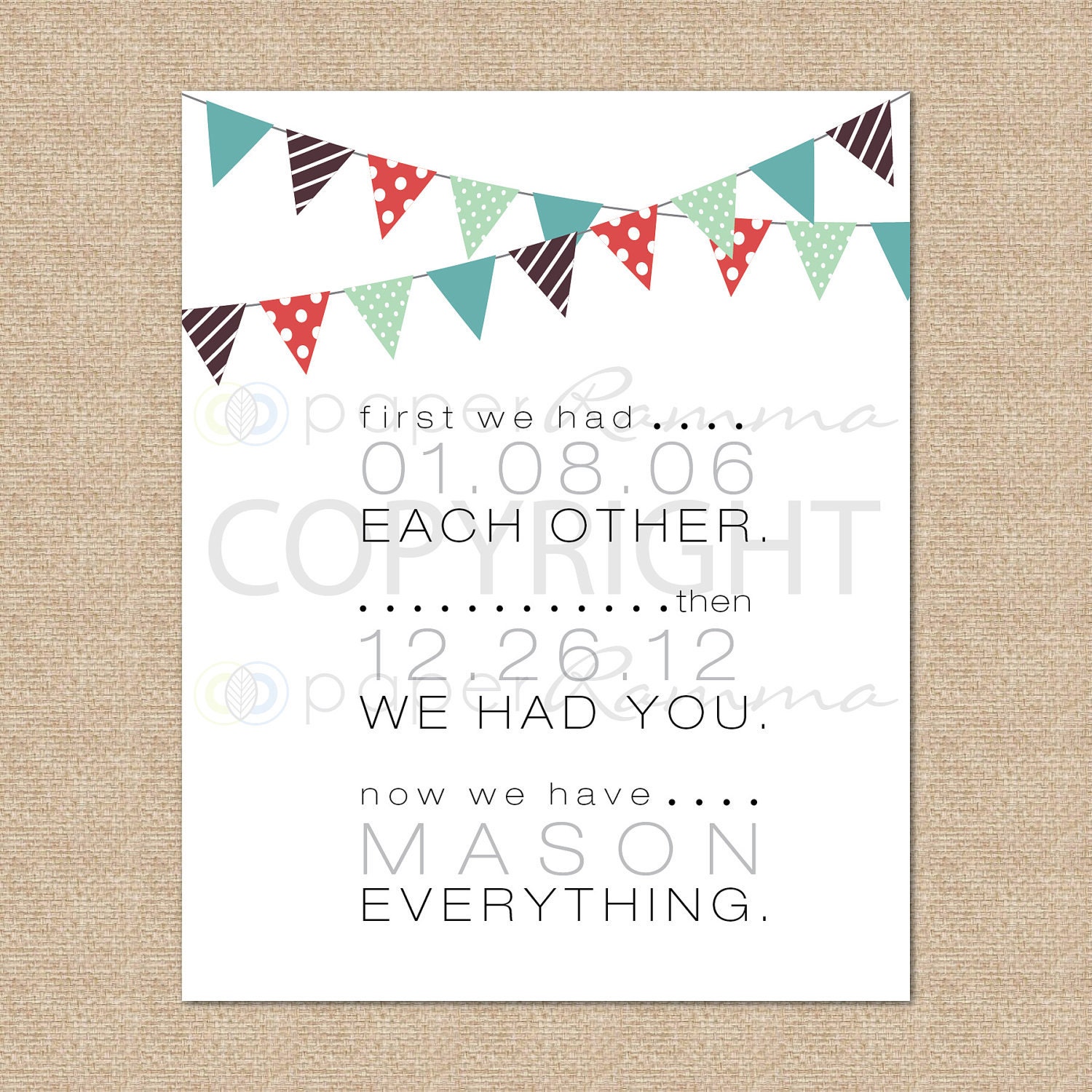 First we had... A custom print with special dates, Nursery / Kids Room Art Prints, Custom match colors to your nursery / room, 8 x 10