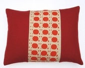 Eco Cushion Hand felted wool and srceen printed Hemp Red spot design