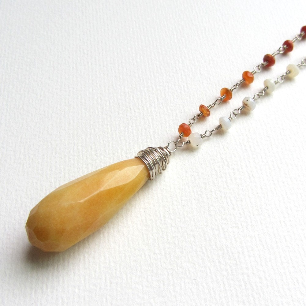 Mexican Fire Opal Necklace with Apatite Pendant