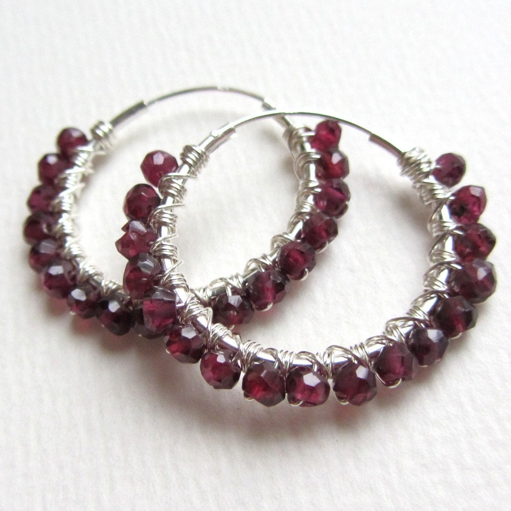 Red Garnet Hoop Earrings - Medium
