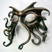 Cthulhu leather mask, hand-painted in green and antique gold