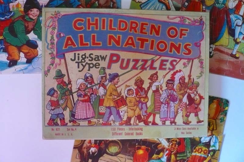 Vintage Jigsaw Puzzle 1940's All Nations Set of Three Children Greece Italy Russia