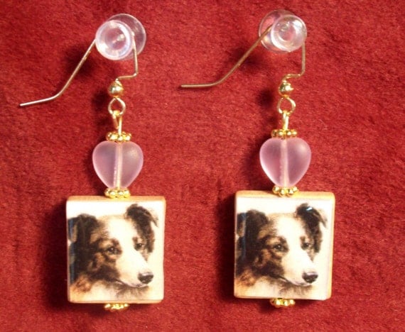 Border Collie Scrabble Tile Earrings