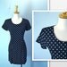 Black Polka Dot Dress / 1980s Fitted Dotted Mini Dress / small