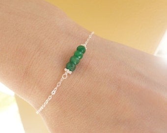 Delicate Green Emerald Bracelet, May birthstone, sterling silver adjustable bracelet, skinny bracelet, minimal