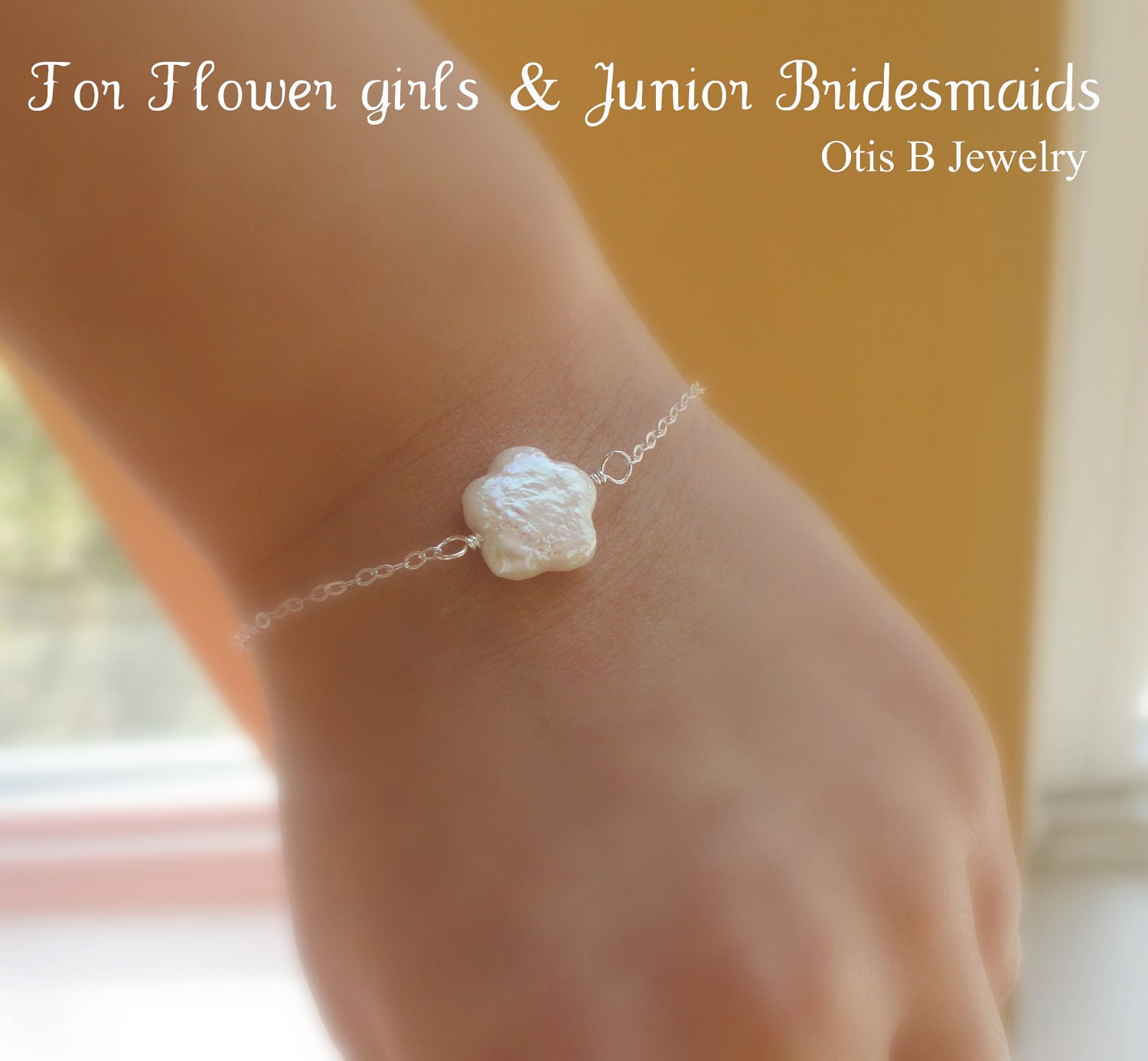 Flower girl bracelet, junior bridesmaid gifts, silver pearl bracelet, adjustable, flower bracelet for child, childrens bracelet