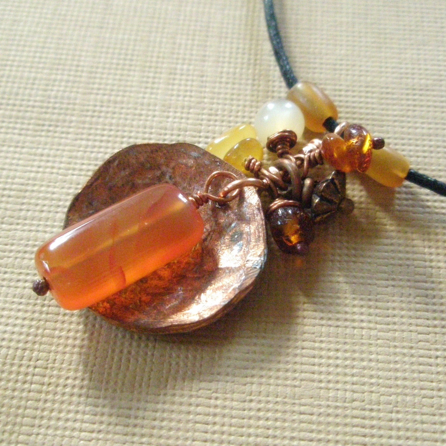 Copper Candy Carnelian Penny Pendant Choker Necklace