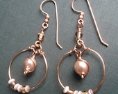 Mauve Amber Copper Hoop Dangle Earrings