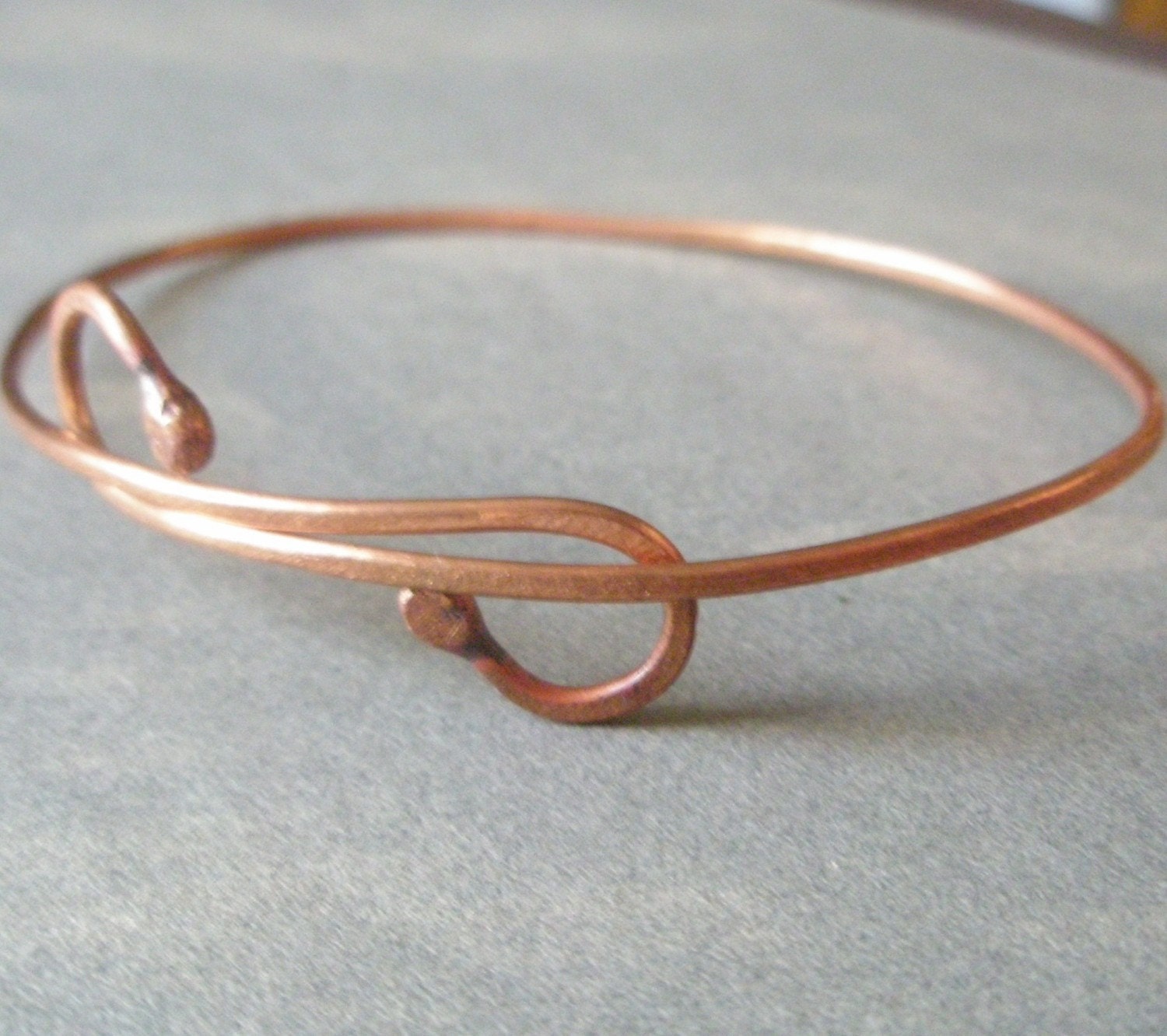 Double Shepherd's Crook Hammered Eco Copper Adjustable Bangle Bracelet