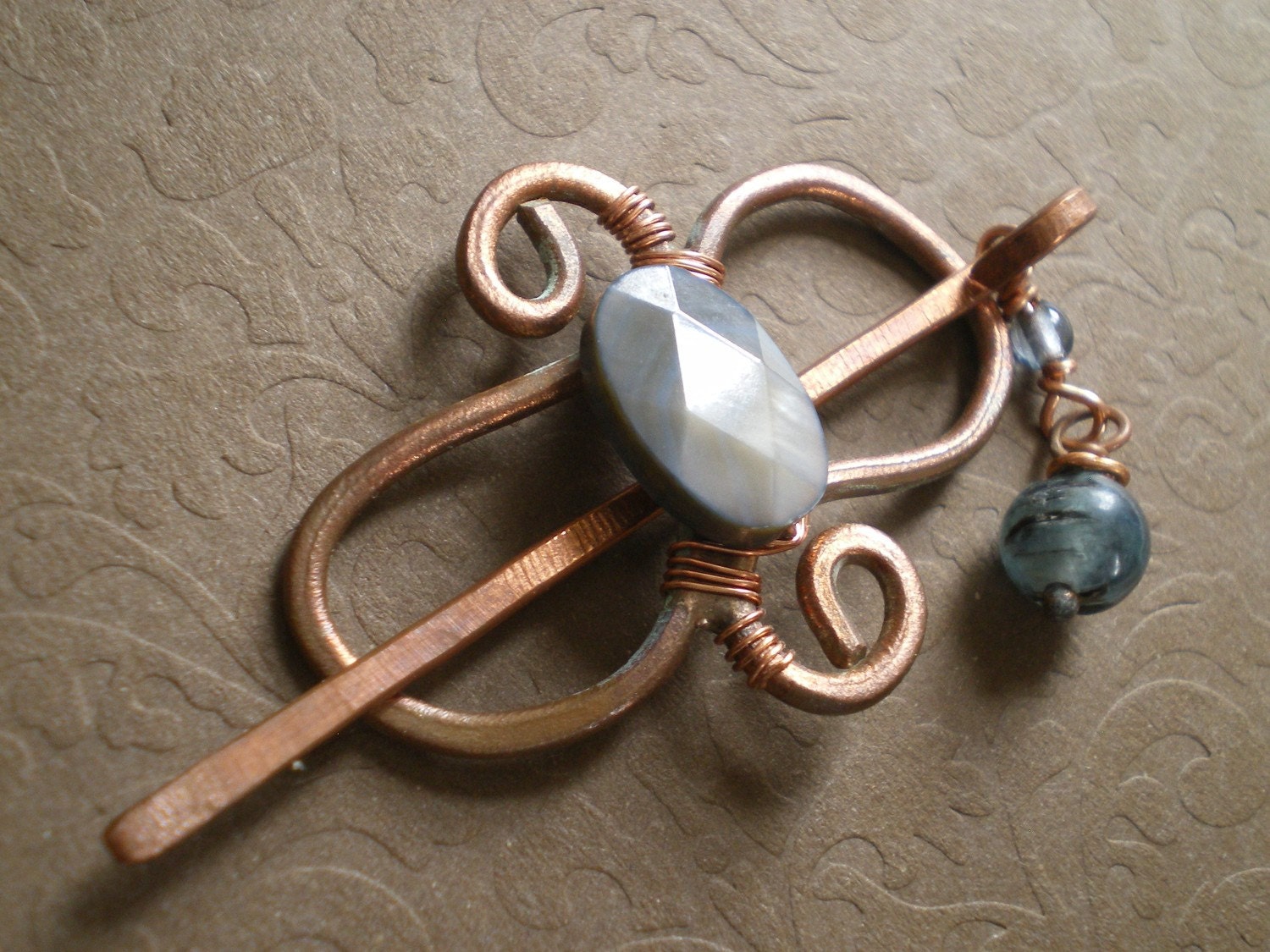 Copper Barrette Blue Shell Kyanite Or Choose Your Colors