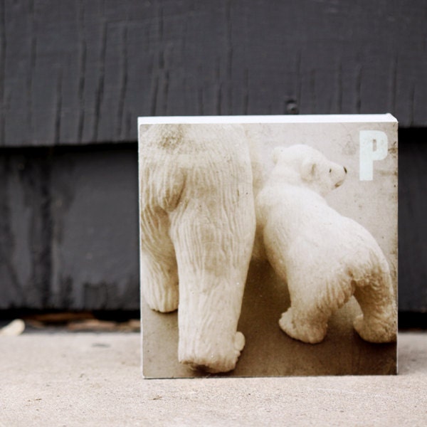 Nursery Art, Polar Bears, Ready to Hang Photo Block, 6"