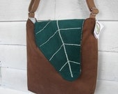 forest green leaf on burnt tan (leaf flap messenger bag)