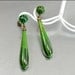 Art Deco Earrings Galalith Celluloid Enamel Dangle Brass Chadnelier Green Vintage Jewelry 1920s