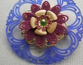 Cobalt and Plum Flower Filigree Pin