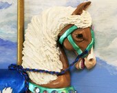 Golden Carousel Horse Figurine, Wall Art Sculpture Picture, Nursery Decor or Horse Lover Gift