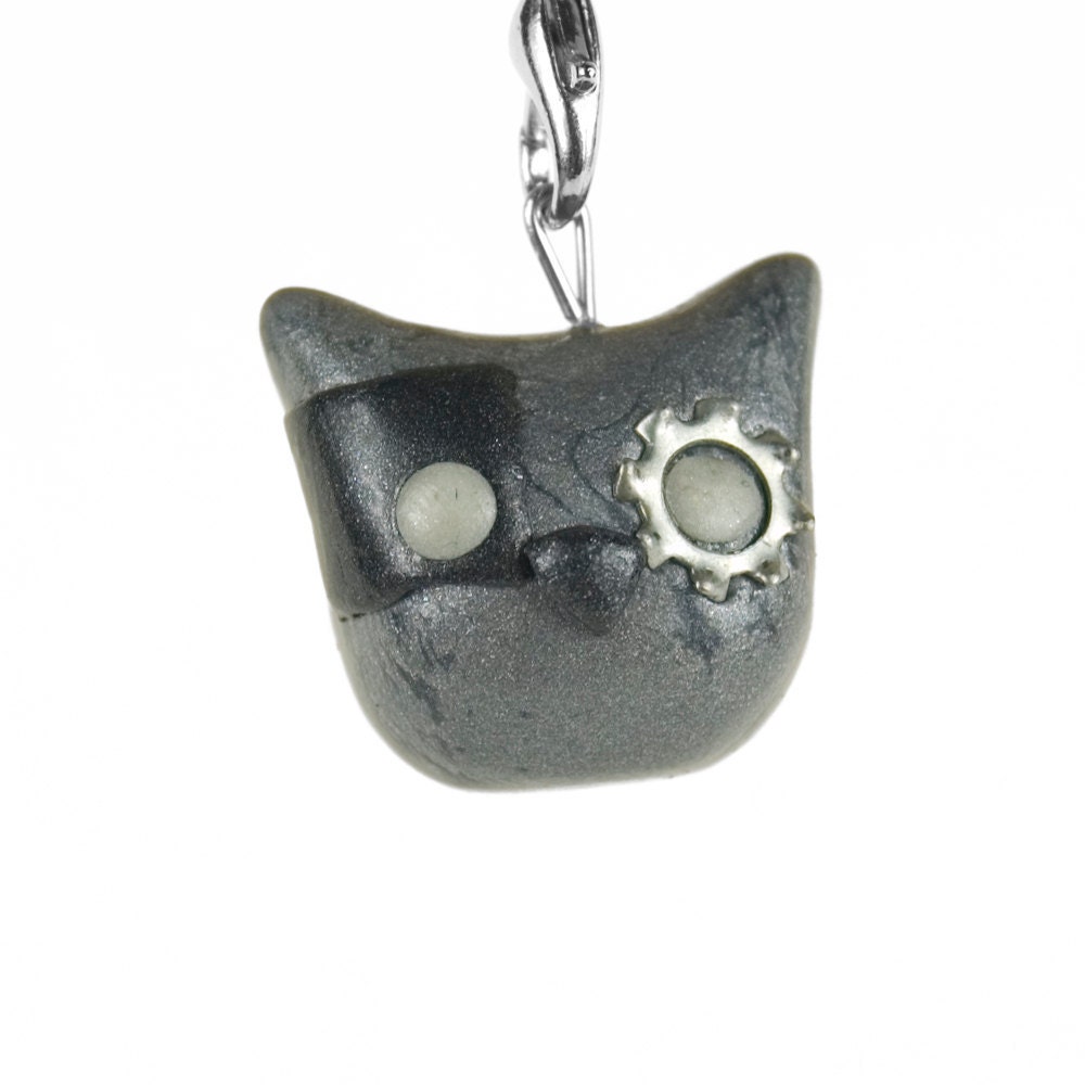 Harland the Robot Owl Polymer Clay Lanyard Charm