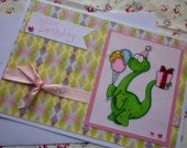 HAPPY BIRTHDAY - Handmade greeting card with cute birthday dino for boy or girl