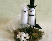 Vintage Style Bird Cake Topper - Fabric Birds on flat nest stand - Wedding Cake Topper