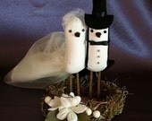 Vintage Style Bird Cake Topper - Wedding Cake Topper - Fabric Birds on flat nest stand with sparkle and bling