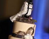 Custom Bird Cake Topper - Vintage Style Wedding Cake Topper - Fabric Birds on flat nest stand