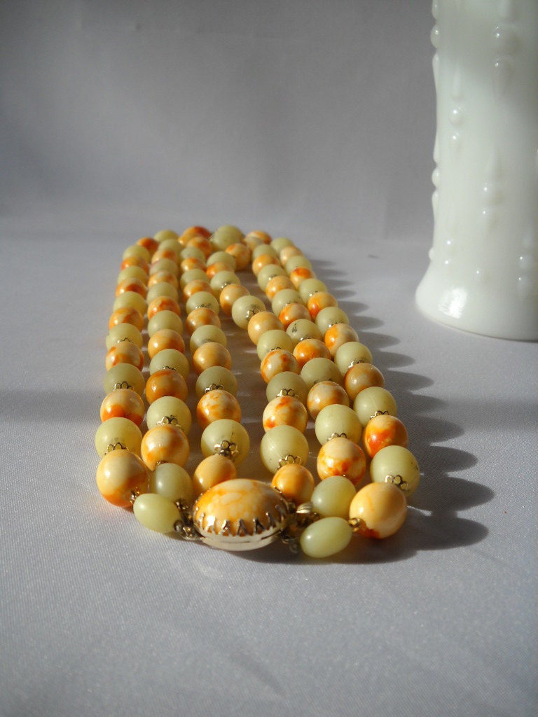 Vintage Necklace Three Strand Bead Necklace