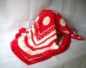 Vintage Scarf Liz Claiborne Scarf  Bright Red Circle Polka Dot Stripe Designer Scarf