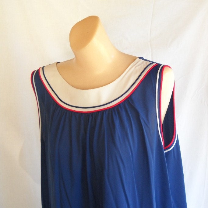 Vintage Nightgown Beach Cover Up Lingerie Boat Neck Crew Neck Red White Navy Blue Nautical