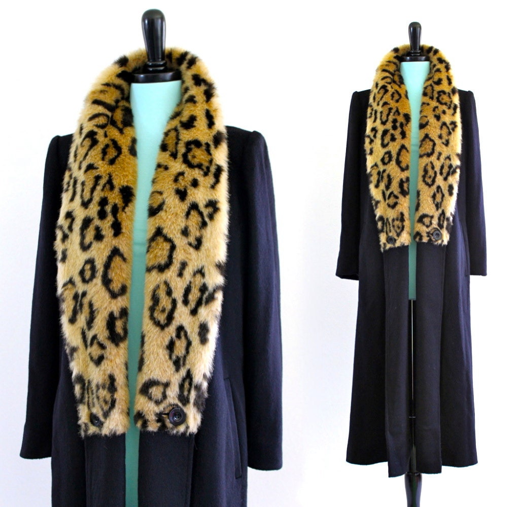 FauX Fur LeoPard ViXen Pin Up CoLLar bLaCk WooL LonG CoaT JacKet . medium . ML . hanger