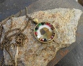 Sphinx Necklace, steampunk style ,  Round Brass Pendant with original photo and beads,