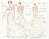 Wedding Dress Sketch, Your Custom Design with Fabric Suggestions
