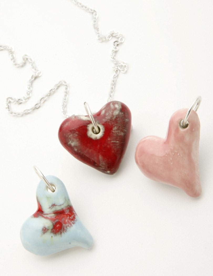 Floating Heart Ceramic Pendant Necklaces - Handmade - One of a Kind