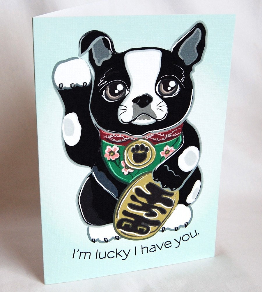Lucky Boston Terrier Greeting Card