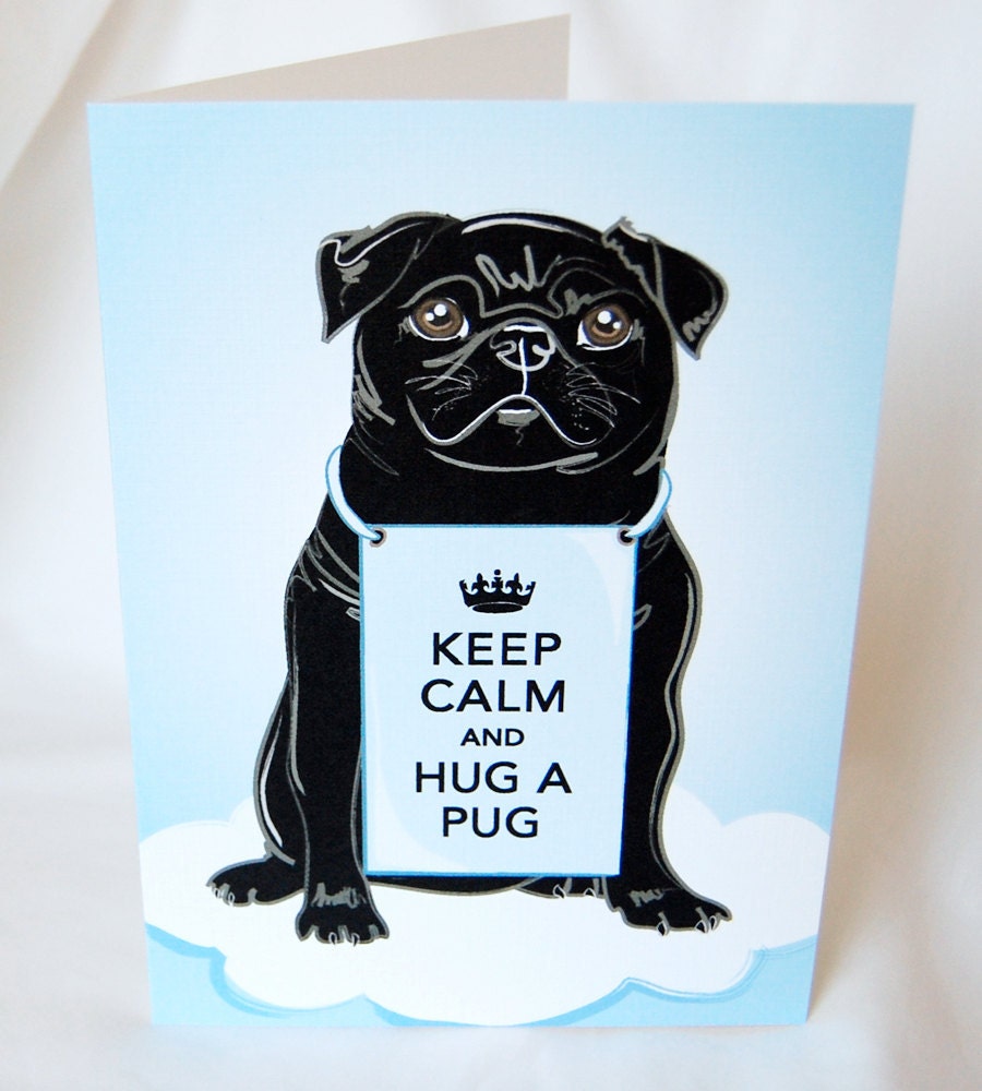 Keep Calm Black Pug Greeting Card