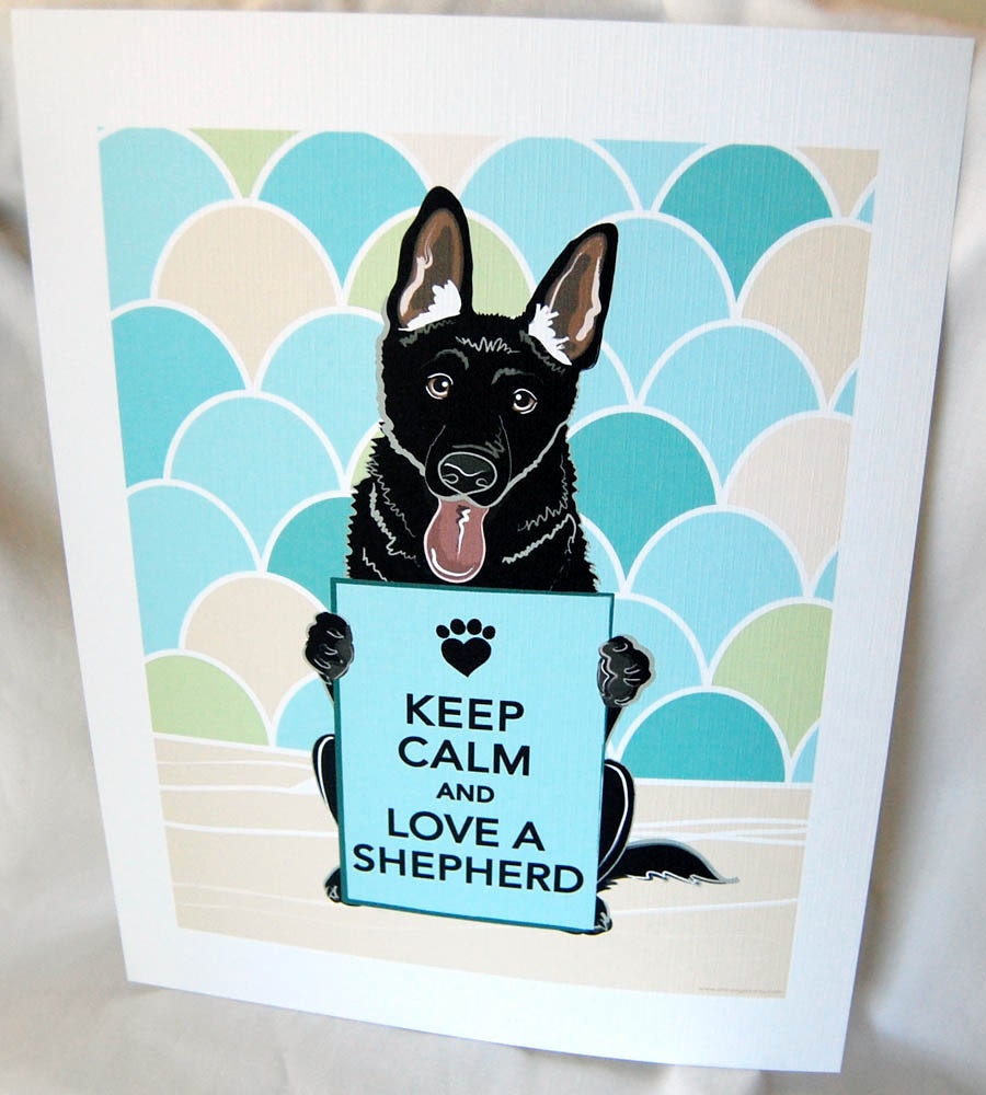 Keep Calm Black German Shepherd with Scaled Background - 7x9 Eco-friendly Print