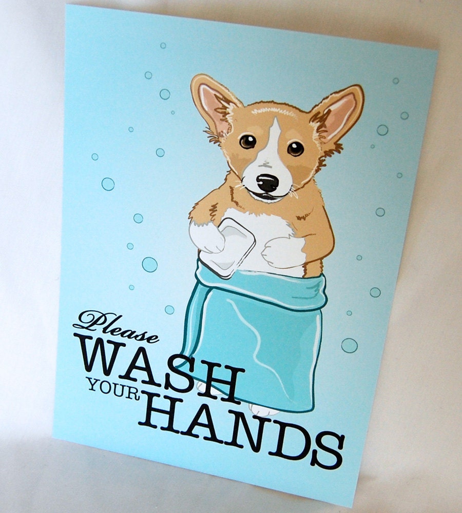 Wash Your Hands Corgi - 5x7 Eco-friendly Print