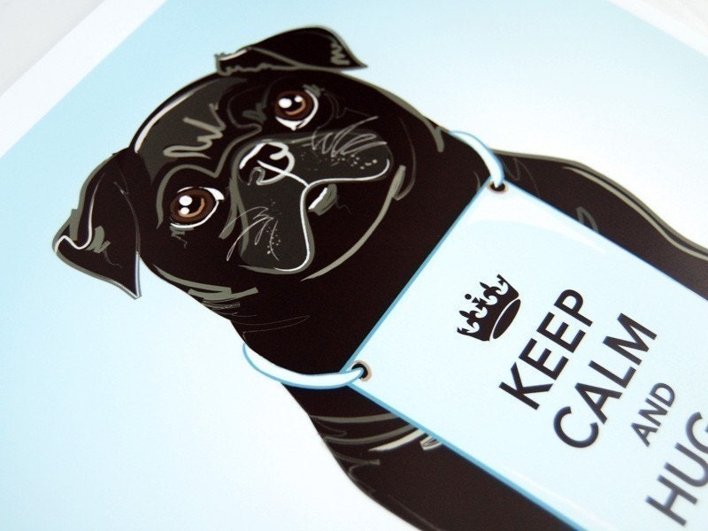 Keep Calm Black Pug on a Cloud - 8x10 Print