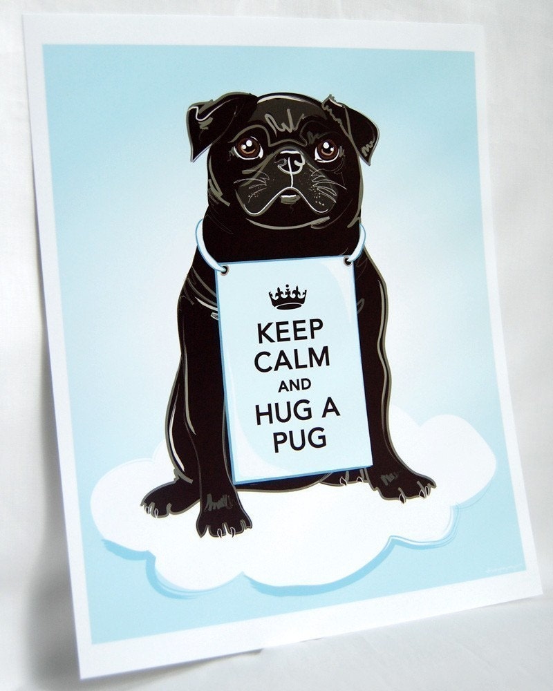 Keep Calm Black Pug on a Cloud - 8x10 Print