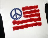 Peace Sign Ruffle Flag I HEART the USA 4th Of July Tee--available in short or long sleeves, tank and bodysuit styles