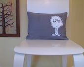 Pillow Cover - Cushion Cover- White Love Tree on Gray Linen - 12 x 16