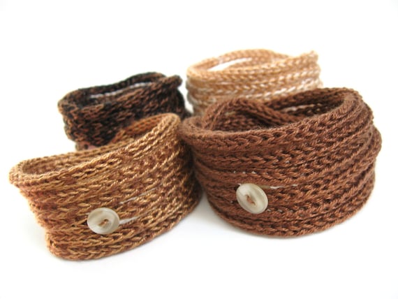 Knitted Cord Bracelets - Set of four in Chocolate and Caramel Brown Shades