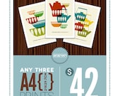 Retro poster prints Cathrineholm Eames Polaroid Mad Men Mid Century Modern retro kitchen art office - Any 3 x A4 prints for 42 Dollars