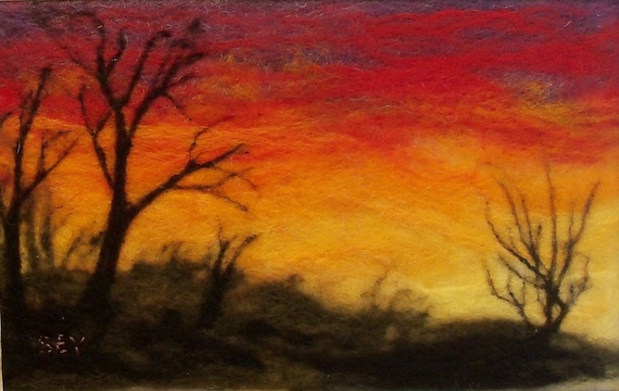 Needle Felted Wool Painting - Sunset