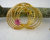 Pink Glass Brooch Gold Geometric Jewelry Vintage Jewelry