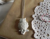 White Clay Owl Necklace