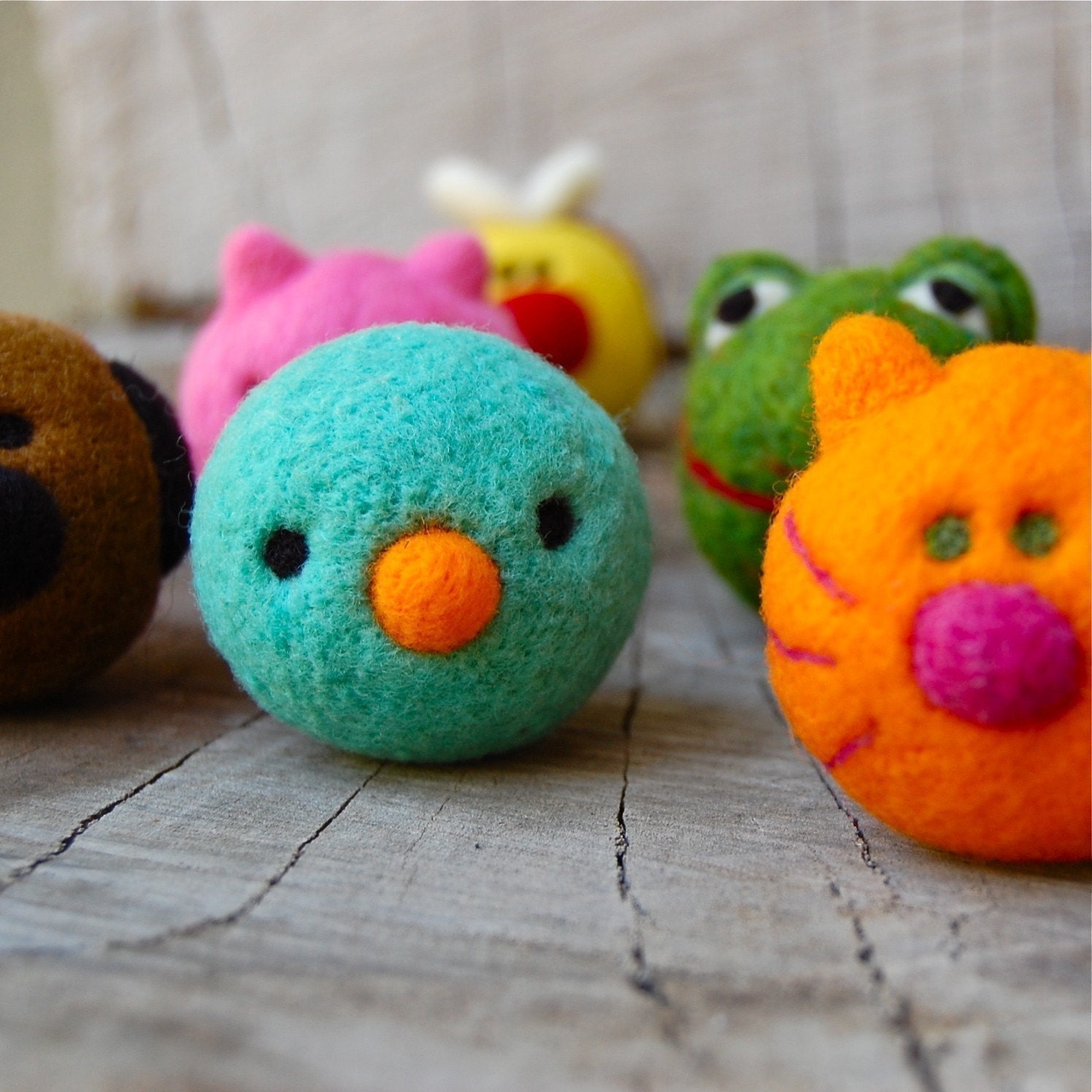 Custom for Jane Set of Needle Felted First Baby Sounds with rattles  Made to Order